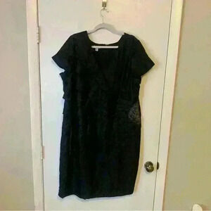 Black Ruffle London Times Woman Short Sleeved Dress with Side Embroidery Size 22